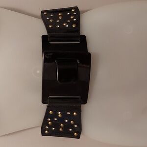Gold Studded and Rhinestone Blinged Out Black Elasticized Stretch Belt One Size